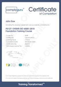 Sample Certificate of ISO 45001 Requirements for Practitioners and Auditors